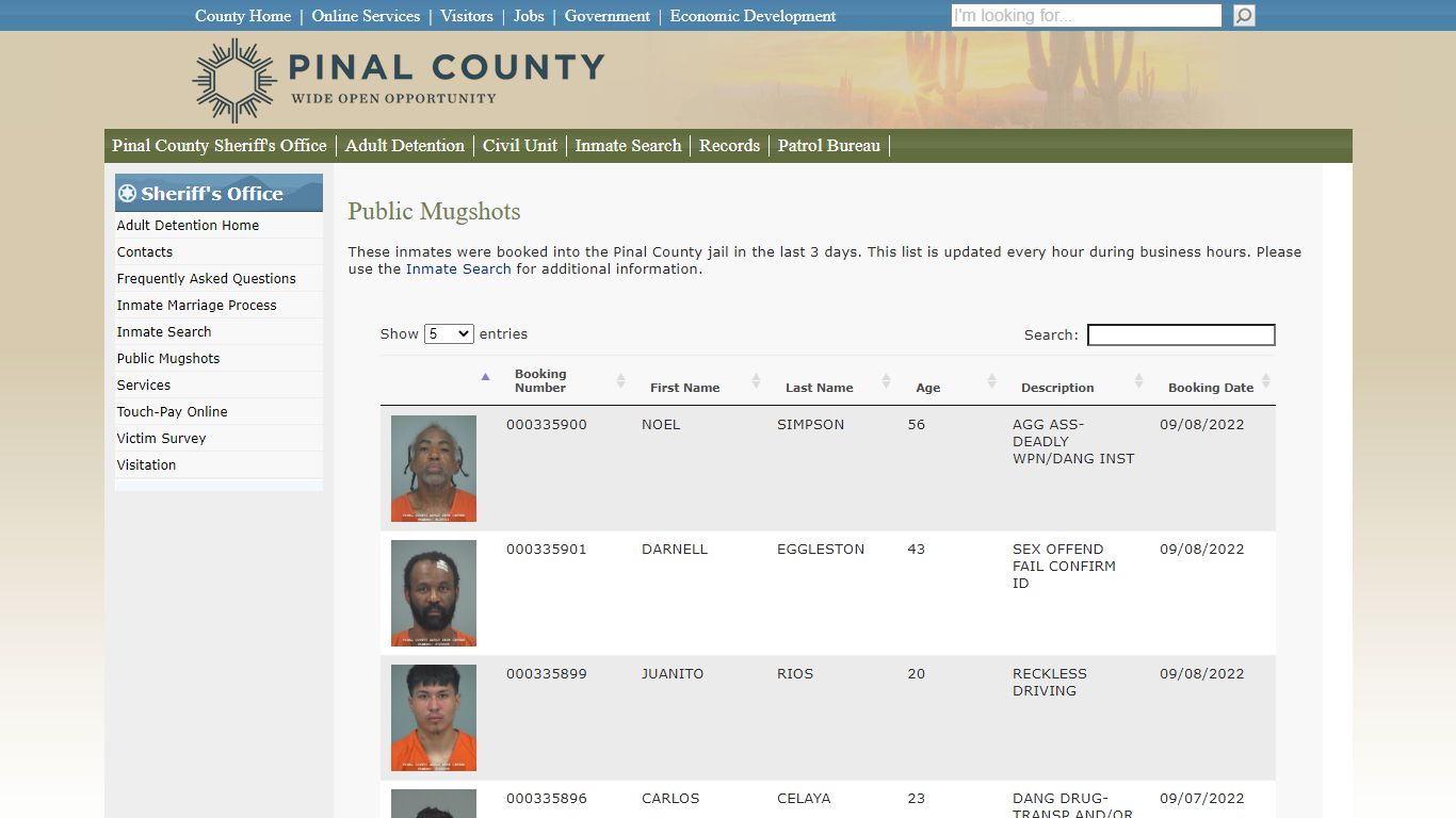 Public Mugshots - Pinal County